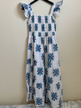 Victoria Dunn White Maxi Dress with Blue Floral Motif